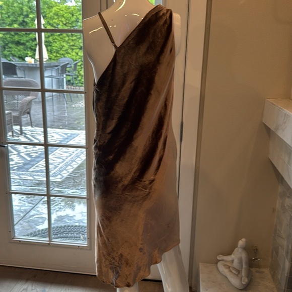 Michelle Mason Bias Bronze Velvet Cowl Neck Asymetric Mini Dresss Size 4 - Picture 11 of 13